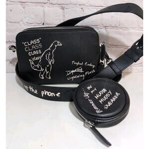 Coach Charter Crossbody Bag 19 With Sketch Print In Leather/Black + Pouch CAM68